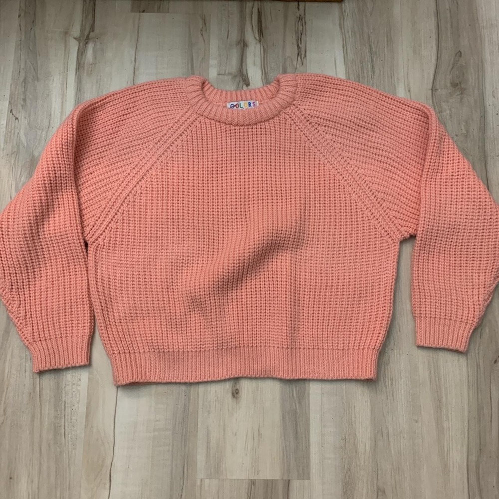 Colors by Brooks Vintage 80s Pink Knit Acrylic Crop Sweater Womens Medium